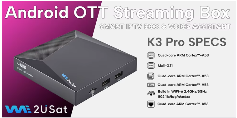 New WE2USAT K3 Pro TV Box Wifi Antenna for USA Canada 6K HDR 4GB 32GB Android TV Free Streaming Tvbox Built-in 5G 4k